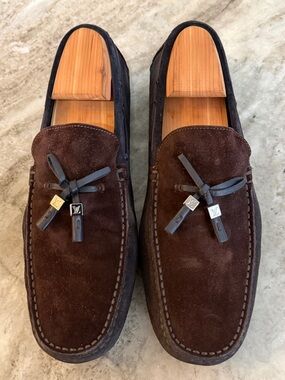 LOUIS VUITTON Tassel Bow Driver Loafer 10 Us Brown Blue Suede Moccasin $1000
